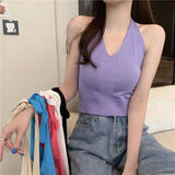 Fongt Club Bundy Sling Female Summer New Solid Color Hanging Neck Vest Hottie Style Sexy Short V Sleeveless