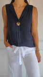 Fongt Women's Fake Cardigan V-Neck Cotton Sleeveless Casual Shirt Cotton And Shemp Breathable
