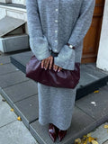 Fongt And Winter Solid Color Overturned Sweater Suit Female Horn Sleeve Temperament Knitted Polo Skirt Two-Piece