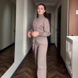 Fongt Autumn New Women's Solid Color Dress Short Top Repair Knitted Trousers Two Sets