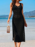 Fongt Loose Long-Slendinal Side Open Fork Beach Hollow Knitwear Sunscreen Woman