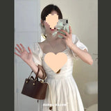 Fongt Break French First Love Style Collar Bubble Sleeve Dress Women Summer Small Waist Reduction Fairy Long Skirt