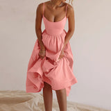 Fongt New Women's Wear Temperament Commuting Sexy Low Chest Slim Close Waist Condole Belt Big Hem Dress