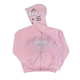 Fongt And Winter New Foam Plus Water Drill Loose Hooded Hooded Hooded Kitty Cat Print Jacket Hot