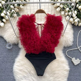Fongt Three-Dimensional Flower Splicing Jumpsuit Female Stage Performance Dancing Clothes Pure Desire Hot Girl Bottom Top-Outfit