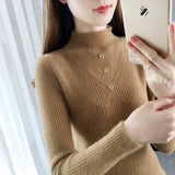 Fongt And Winter Half High Collar Button Thick New Foreign Style Jacket Sweater Imitation Mink Wool Coat Female Bottom Shirt-Outfit