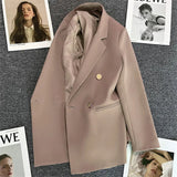 Fongt Metal Button Suit Jacket Female Fall 2024 New British Style Design Sense Double Breasted Korean Suit-Outfit