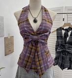 Fongt New Bow Design V-Neck Sexy Hanging Neck Sling Vest Sleeveless Top 9237