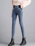 Thicken Skinny Denim Pencil Pants Women Casual Plush Velvet Lined Warm Jeans New High Waist Korean Warm Stretch