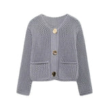 Fongt 2025 New Women's Solid-Color Casual Fashion Coarse Knit Long-Sleeved Sweater Cardigan Jacket