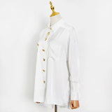 Fongt Cardigan Female Top Spring 2024 New Striped Metal Button Lapel Loose Type Thin Temperament Shirt-Outfit