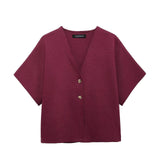 Fongt Homemade New Women's Best Flat Needle Short Sleeves V-Neck Sports Knitting 4192/101