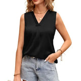New Women's V-Collar Casual Satin Sleeveless Vest Shirt In Summer-Outfit