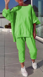 Fongt New Casual Solid Color Collar Long-Sleeved Top Sports Trouser Suit Women