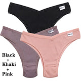 3Pcs Cotton Panties Women's Underwear G-string Comfortable Casual T Back Female V Shaped Waist Thong Intimate
