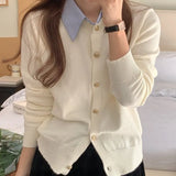Sense Polo Got Fake Two Knitted Cardigan Women's 2024 Spring Shirt With College Style Sweater Coat In The Collar.-Outfit