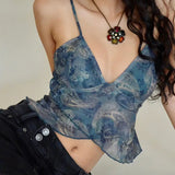Fongt Spring Fashion Trend Women's New Sling Strip Bare Back Screen Printing Loose Small Vest