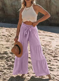 Fongt Women's Fashion Temperament Strap Spliced High-Waisted Folds Broad Leggings Casual Loose Trousers