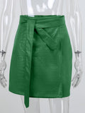 Green Skirt Bandage Mini Split PU Sexy Women Leather Crocodile Pattern Straight Short Skirt E Girl Fashion Skirt