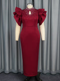 Fongt Summer New Sexy Hollow Half-High Collar Dress Party Dinner Nail Beads High Waist Dress Dress