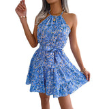 Spring And Summer Leisure Lotus Leaves Side Big Smash Flower Dress Beach Dress Women's