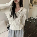 Coquette Long Sleeve Tops Korean Stlye Solid Basic Slim Hoodie Women Harajuku Y2k Beige Sweatshirt Gyaru TShirts
