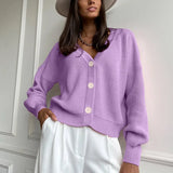 Long Sleeve Cardigan For Women Solid V-neck Single Breasted Loose Sweater Female 2021 Autumn Button Ladies