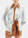 Fongt Women's Clothing Casual Irregular Knotted Fashion Long-Sleeved Shirt Dress 8137