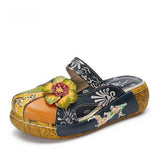 Flower Slippers Genuine Leather Shoes Handmade Slides Flip Flop On The Platform Clogs For Women Woman Slippers Plus