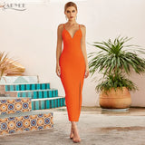 New Summer Women Bodycon Bandage Dress 2022 Sexy V Neck Spaghetti Strap Club Celebrity Evening Runway Party Maxi