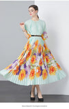 Fongt Exquisite Dress Women 2025 New Lazy Wind Collar Mid-Sleeves To Close The Waist Temperament 100-Fold Printing Skirt