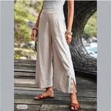 Fongt Women's Trousers Spliced Thin Multi-Pocket Broad-Legged Ladies Trousers