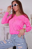 Fongt And Winter New V-Neck Rhyme Lattice Hollow Knitted Women's Loose Long-Sleeved Sweater