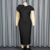 Fongt Banquet Evening Dress Round Collar Sleeveless Styling Floral Dress Party Dress