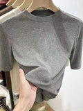 Fongt Wind Advanced Sense Pure Color Half High Collar Five Minutes Sleeve Sleeve T Shirt Female Slim Slim Inside The Bottom Shirt Woman-Outfit