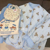Preppy V-neck Quilted Parkas Cute Bear Full Printed Cartoon Sky Blue Warm Winter Jackets Female Students Kawaii