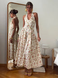 Fongt Romantic Design U Tie Slings Bare Back Floral Dress Female Lazy High-End Feel Folded Dress Sexy