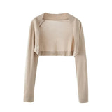 women's knitted cardigan knit long sleeve thin shawl solid super cropped cardigans femme-Outfit