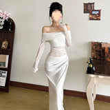 Fongt French Name Faelin Spliced A Word Shoulder Dress Woman Folded Air Dress