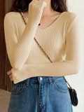 Basic B-neck Solid Autumn Winter Pullover Women Female Knitted Ribbed Sweater Slim Long Sleeve Badycon High Quality Sweater-Outfit