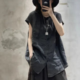 Fongt Linen Short-Sleeved Shirt Women's Summer Loose Thin Leisure Medium Long Thin Cotton Cardigan Top