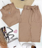 Fongt New Women's Wear Sleeveless Round Collar Splicing Belt Pocket Slit Short Skirt Two-Piece