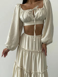 Fongt New Linen Chest With Lantern Sleeves In The Spring And Summer High-Waisted Long-Character Half Skirt Loose