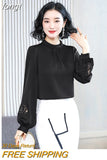 Women's Blouse Silk Tops for Women Solid Embroidered Long Lantern Sleeve Top Stand Neck Clothing Female 2023 Basic
