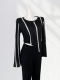 Fongt Sense Pull Full Black And White Color Sweater Female Early Spring New Color Irregular Short Horn Sleeve Jacket-Outfit