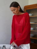 Fongt Knitted Jersey 2025 Spring And Summer New Female Perspective Thin Round Collar Horn Sleeve Knit T-Shirt