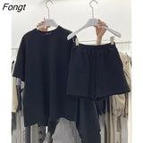 Summer New Leisure Sports Suit Women's Fashion Split Short Sleeve Shorts Two-piece Set Women's Clothing with Free