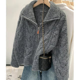 Fongt Version Of Double Zippered Strand Sweater Coat Women's 2025 Winter Design Sense Of The Collar Plus Thick Long-Sleeved Knitted Open Shirt