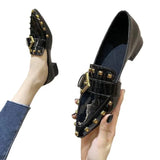 Fongt Shoes With Skirts Lef Shoes Feel Single Shoes Rivet Temperament Shoes Willow Brown Pointed French