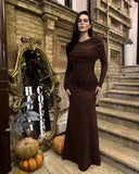 Fongt Autumn New Women's Round Collar Design Feeling Wrinkled Waist Dress